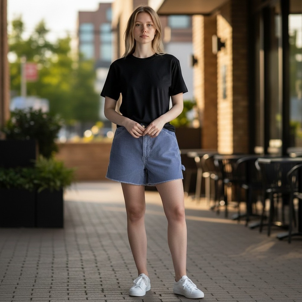American Eagle Blue Corduroy Carpenter Shorts Raw Hem Size 6 W406